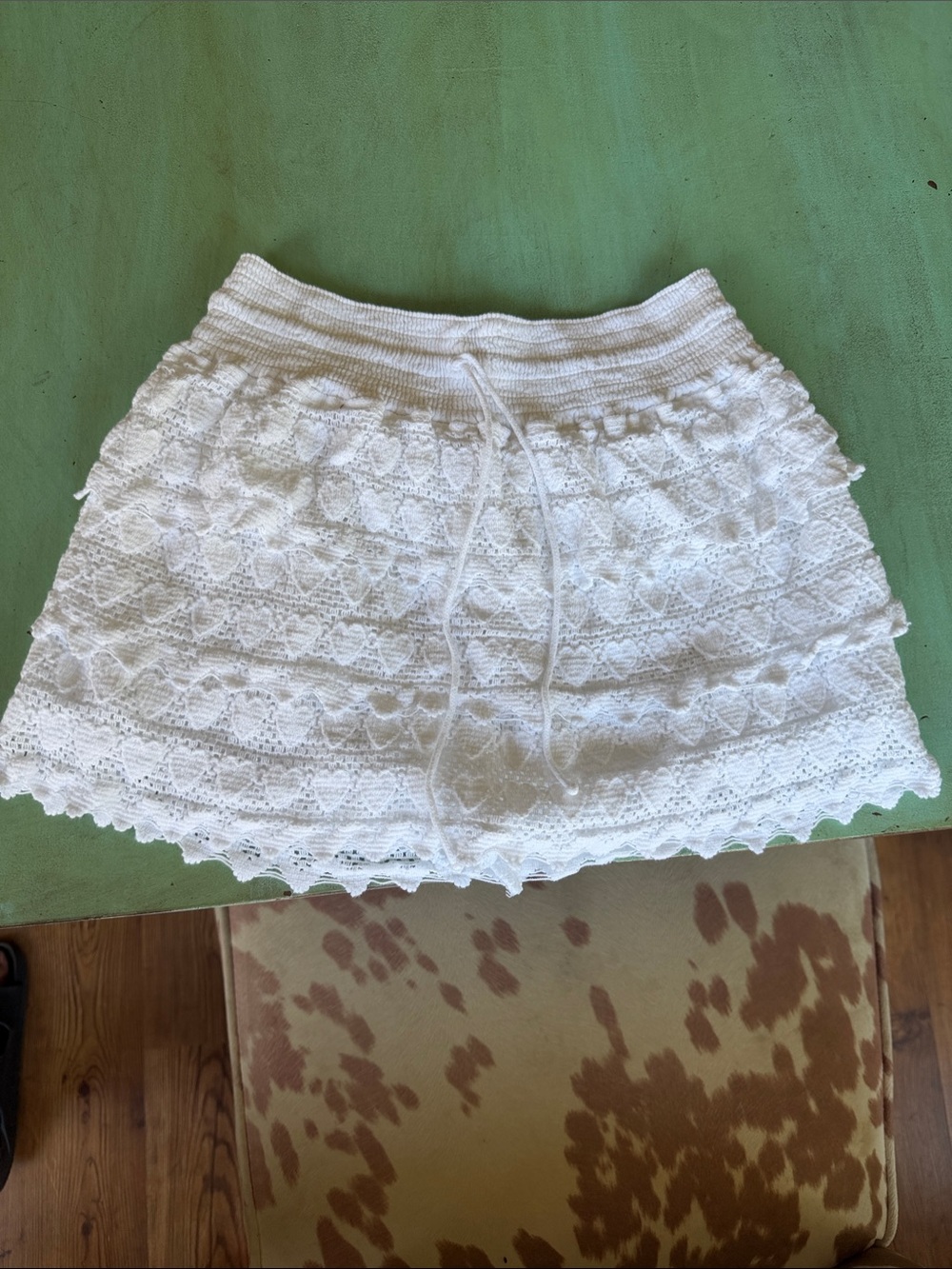 surf style White Crochet Tiered Skater Mini Skirt